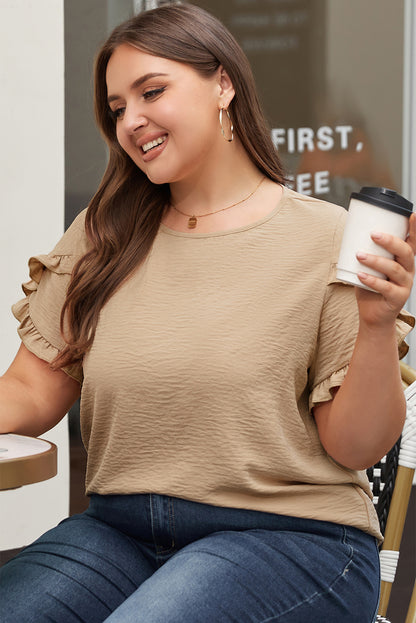 Black Ruffled Short Sleeve Plus Size Top