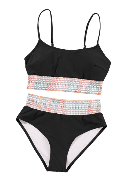 Maillot de bain bikini taille haute à rayures noires et bretelles spaghetti