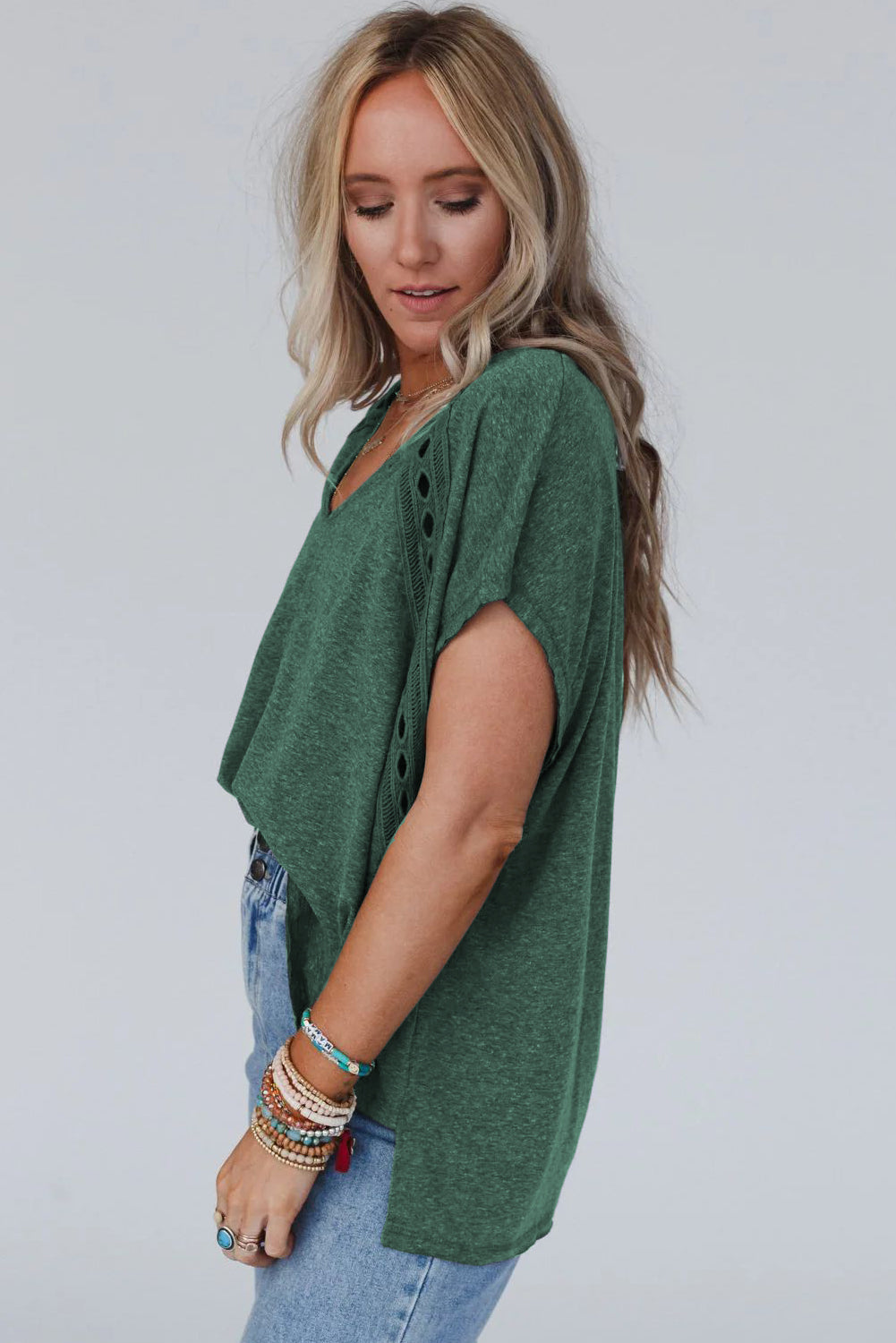 Blackish Green Crochet Lace Detail Oversized Tee