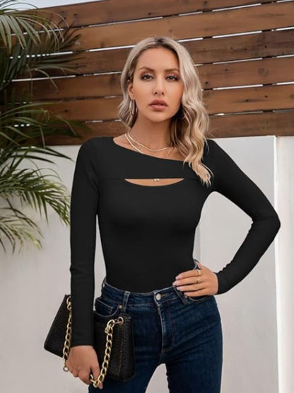 Asymmetrical Neck Long Sleeve T-Shirt