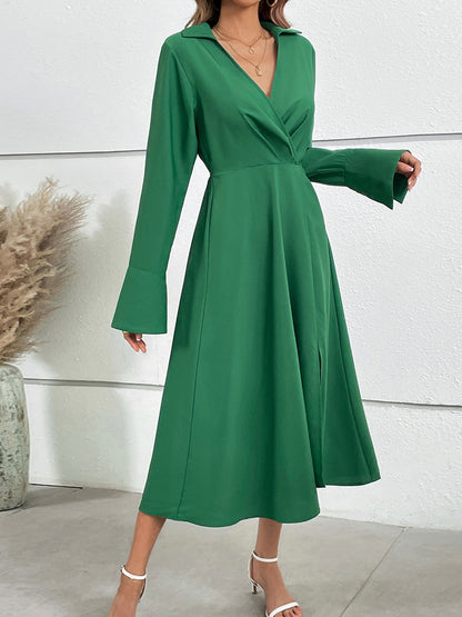 Robe mi-longue limonée à manches évasées