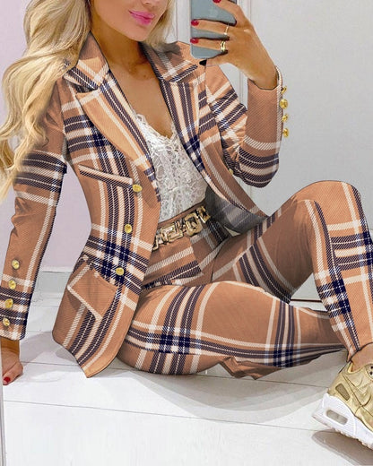 Casual Fashion Set Women's Suit Pink Suit Yellow Brown Striped Dotted Chain