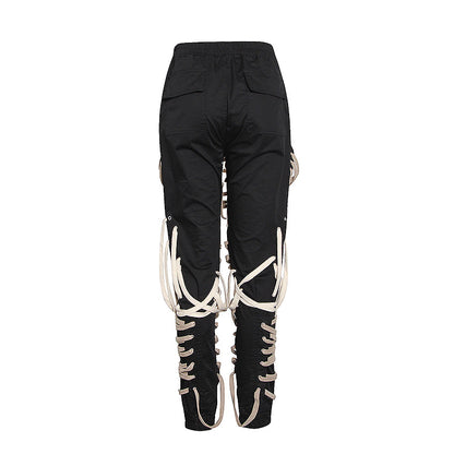 Women's New Dark Casual Three-dimensional Pocket Drawstring Casual Pants