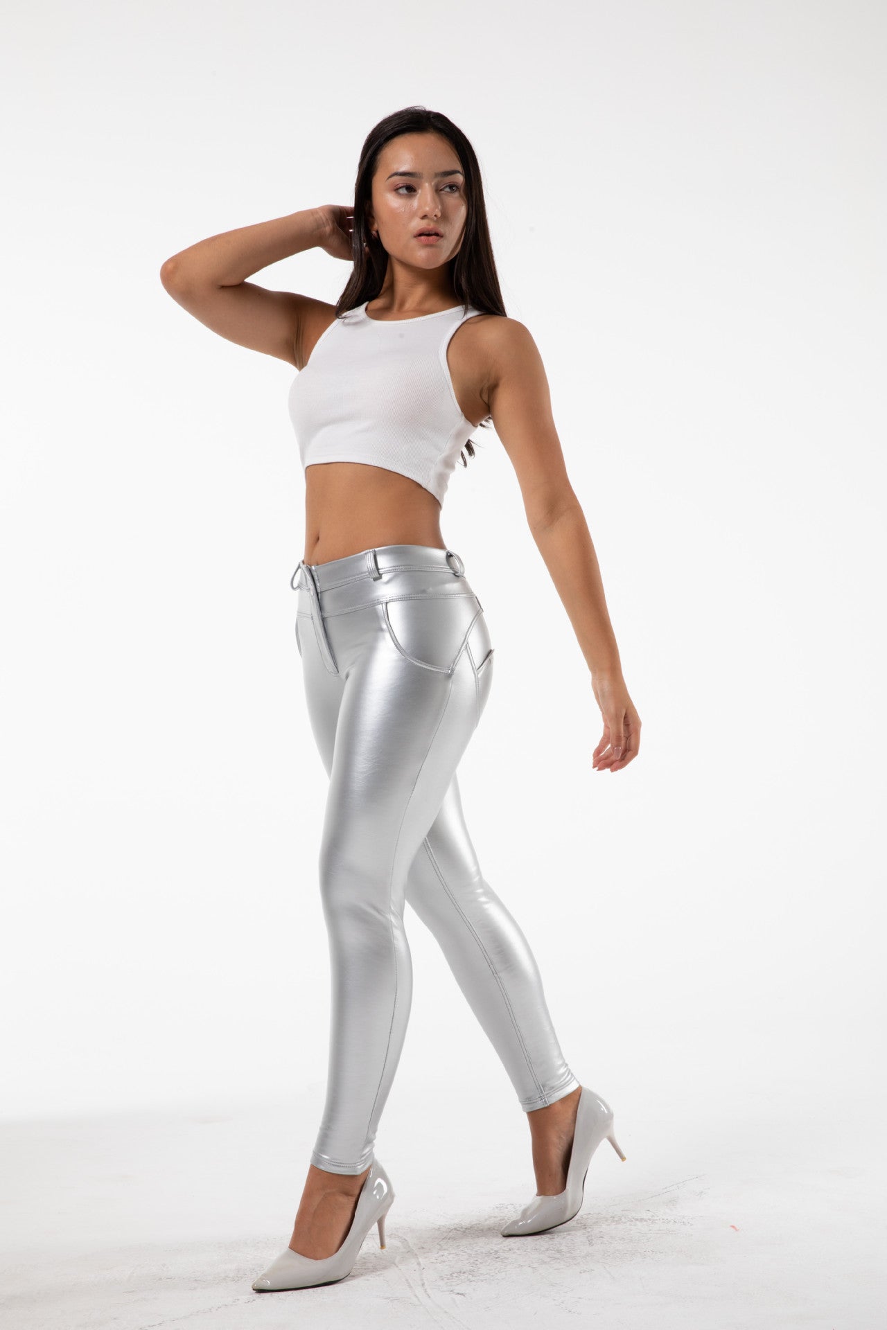 Pantalones blancos de cuero de PU para que las mujeres usen fitness