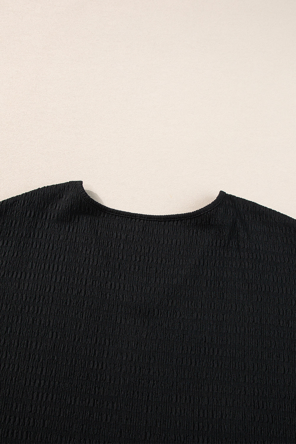 Black Textured Rolled Short Sleeve V Neck Tee