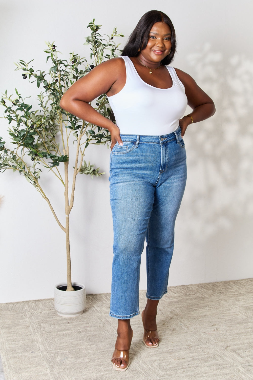 BAYEAS Full Size High Waist Straight Jeans