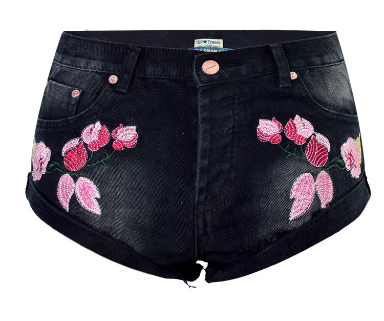 Women Clothing Floral Embroidery Denim Shorts Summer Curling Tassel Baggy Pants Baggy Pants Denim Pants