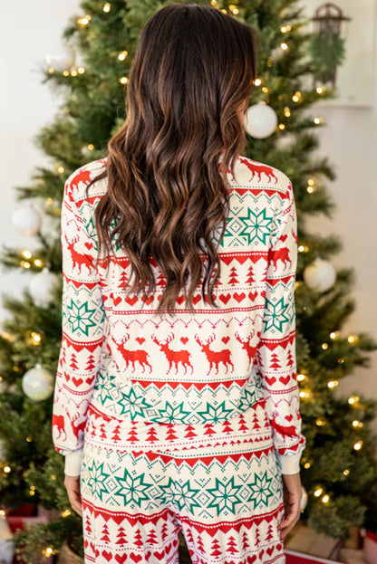 Conjunto de salón de pantalón y jersey con estampado navideño blanco