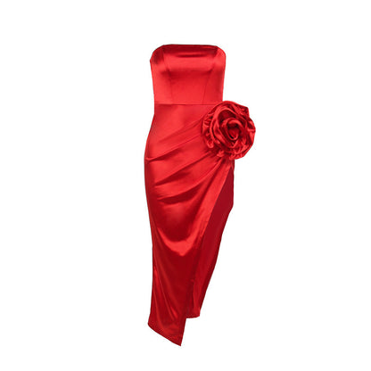 Autumn New Large Flower Slim Fit Slit Dress