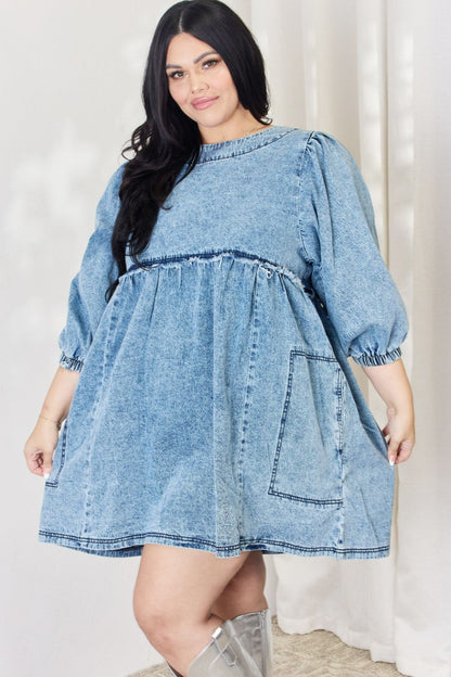 HEYSON Robe babydoll surdimensionnée en denim pleine taille