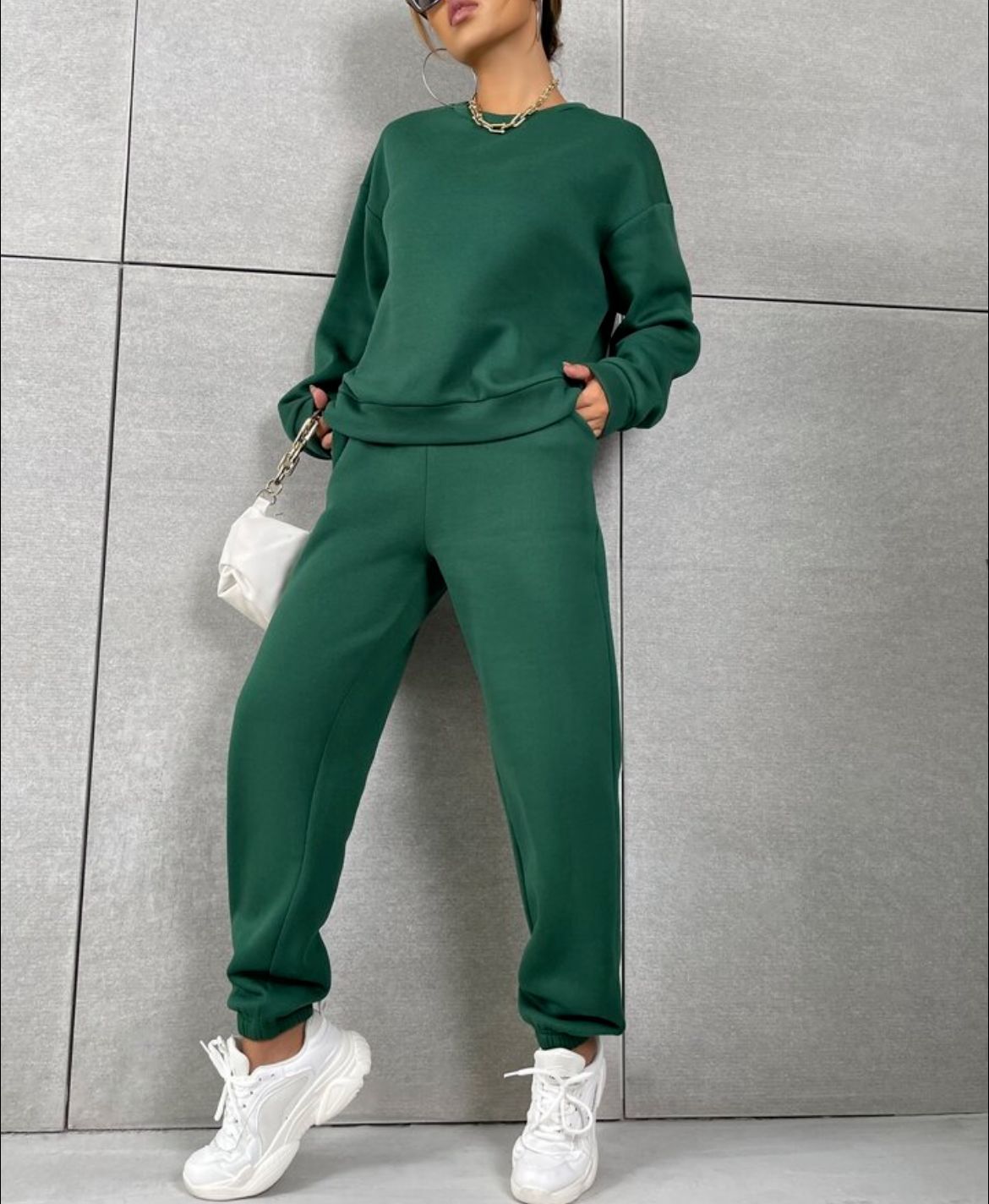 Women's Solid Color Long Sleeve Crew Neck Casual Fashion Sports Sweater Suit