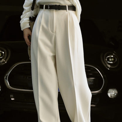 Women's Simple Commute Woolen Straight Wide-leg Pants