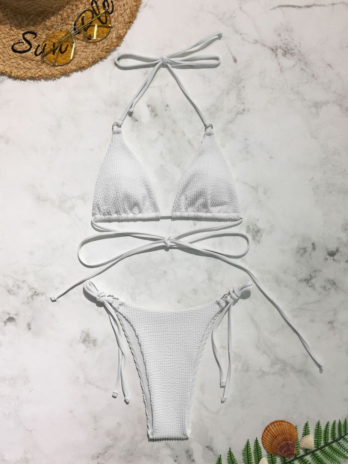 Ensemble de bikini deux pièces texturé à col licou