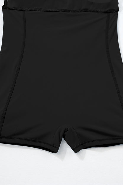 Robe de bain une pièce sportive côtelée noire à bretelles spaghetti