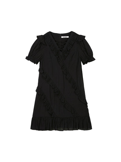 Design Sense Cross-tie Ruffled Little Black Dress