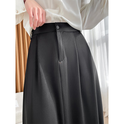 Women's High Waist Triacetate Loose Aline Skirt MidLength Chiffon Satin Drape