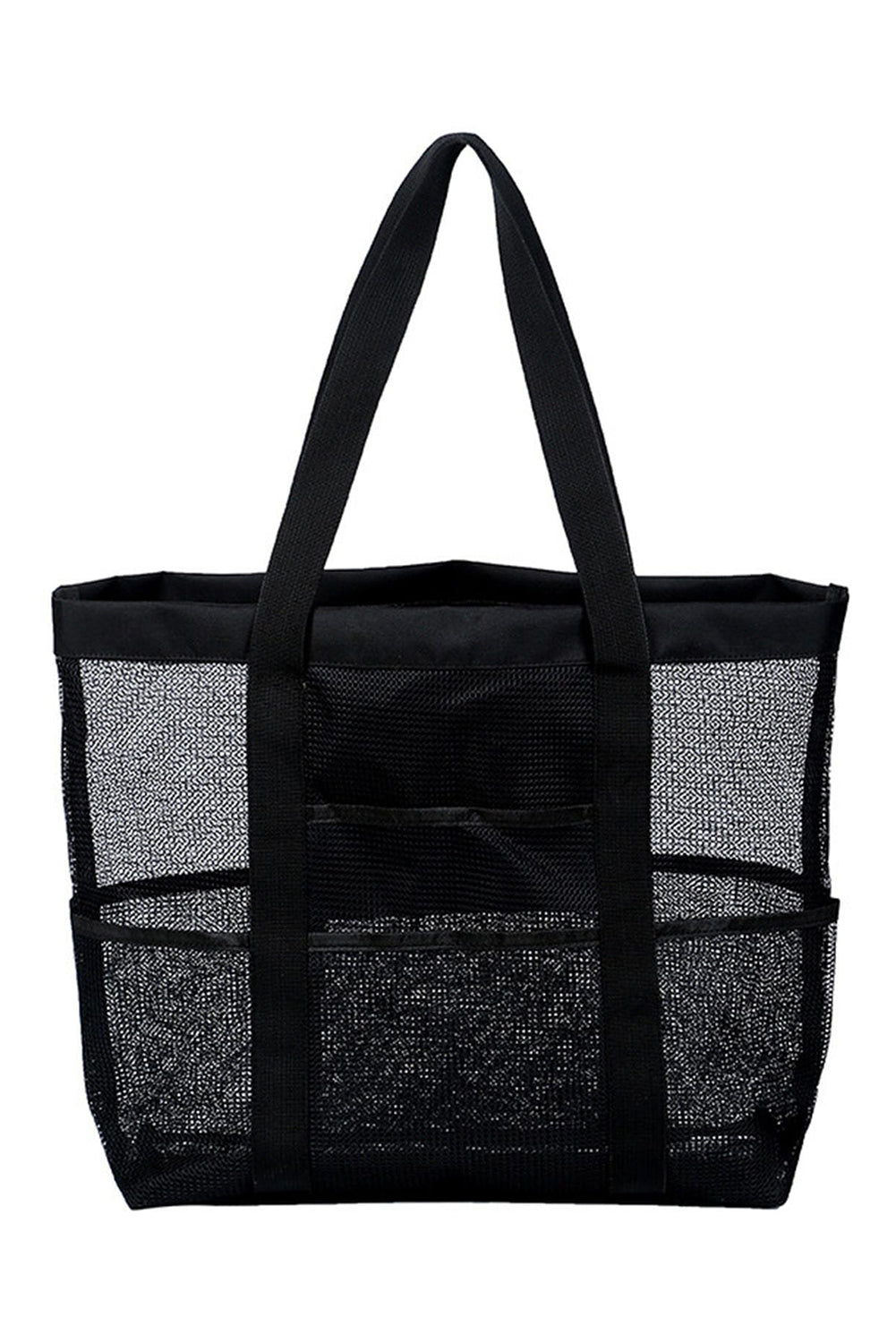 Black Multi-pocket Large Mesh Tote Bag