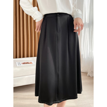 Women's High Waist Triacetate Loose Aline Skirt MidLength Chiffon Satin Drape