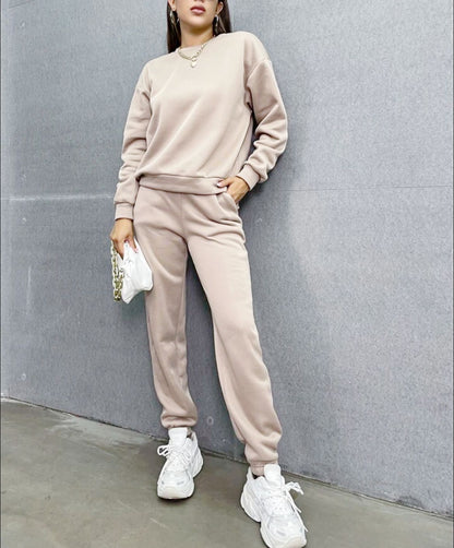 Women's Solid Color Long Sleeve Crew Neck Casual Fashion Sports Sweater Suit