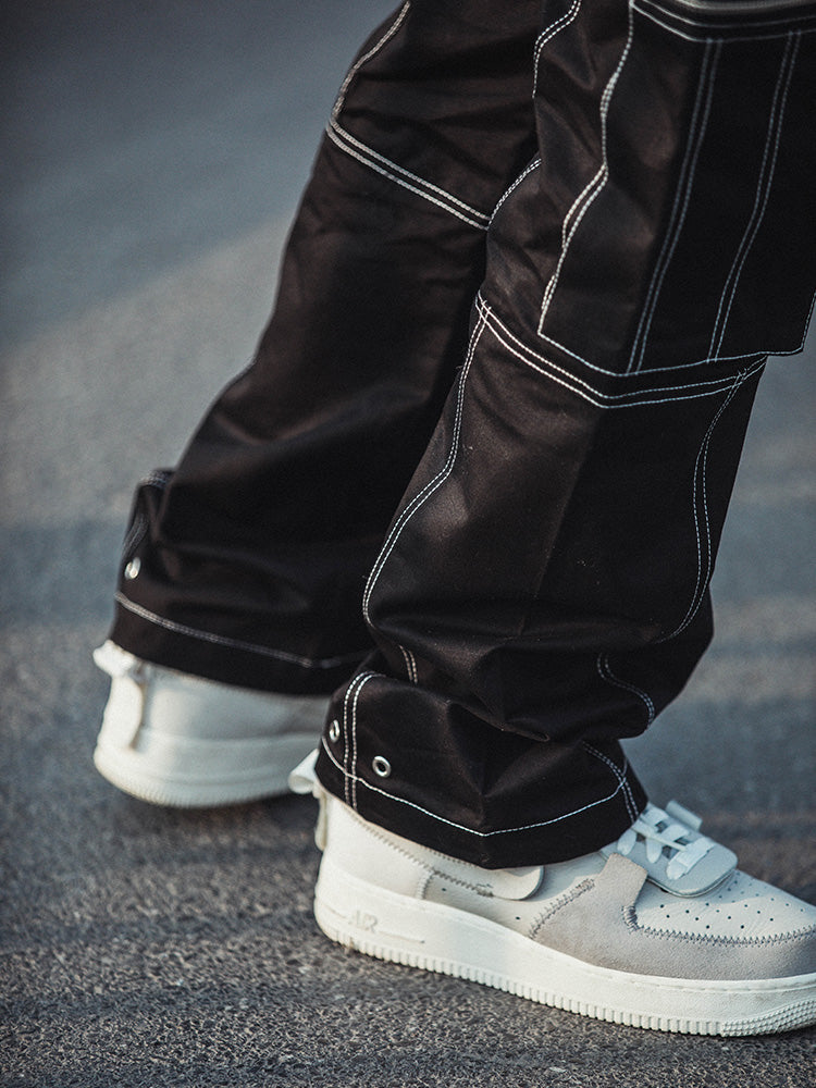 Pantalon cargo déstructuré à jambes larges et droites pour hommes