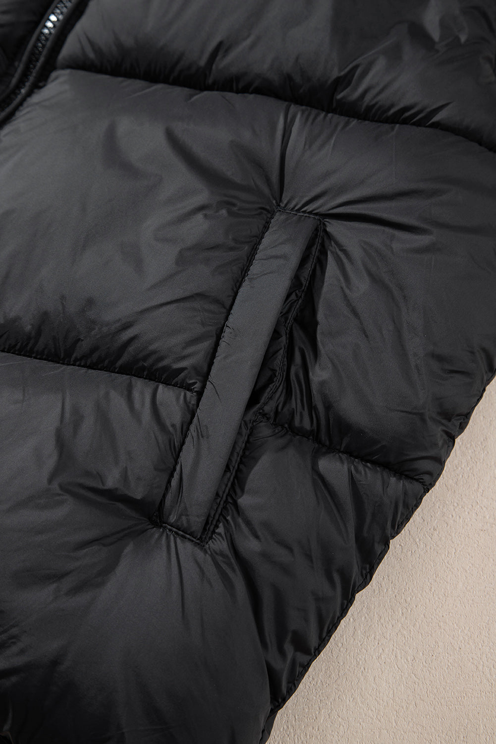 Black Sleek Quilted Puffer Hooded Vest Coat