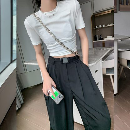 Black straight mop suit pants