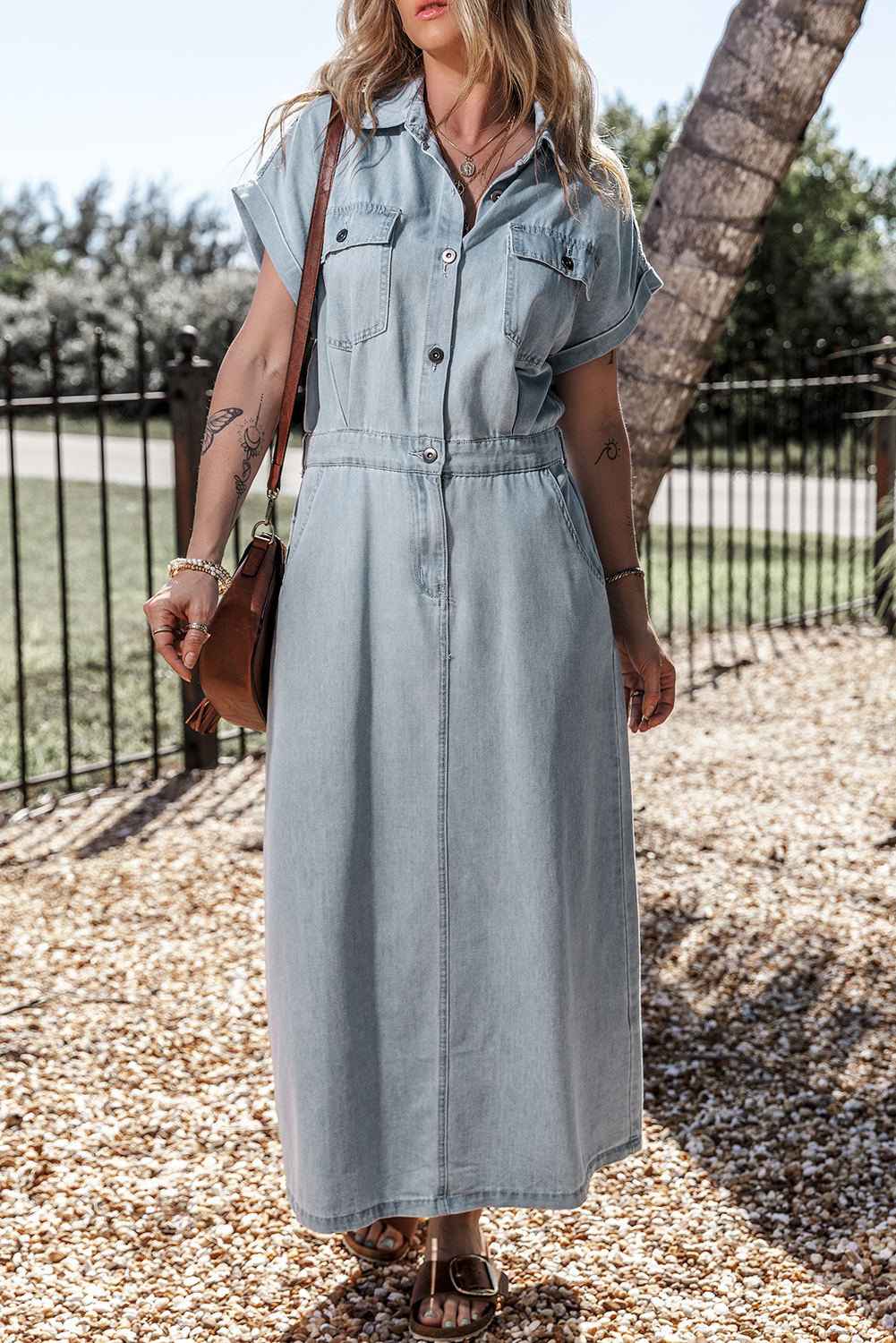 Beau Blue Short Batwing Sleeve Slit Back Denim Dress