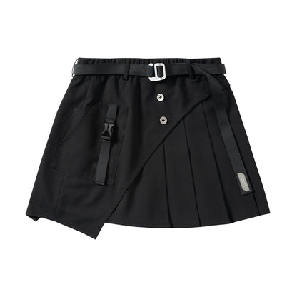 Women's High Waist Black Asymmetric Functional Skirt