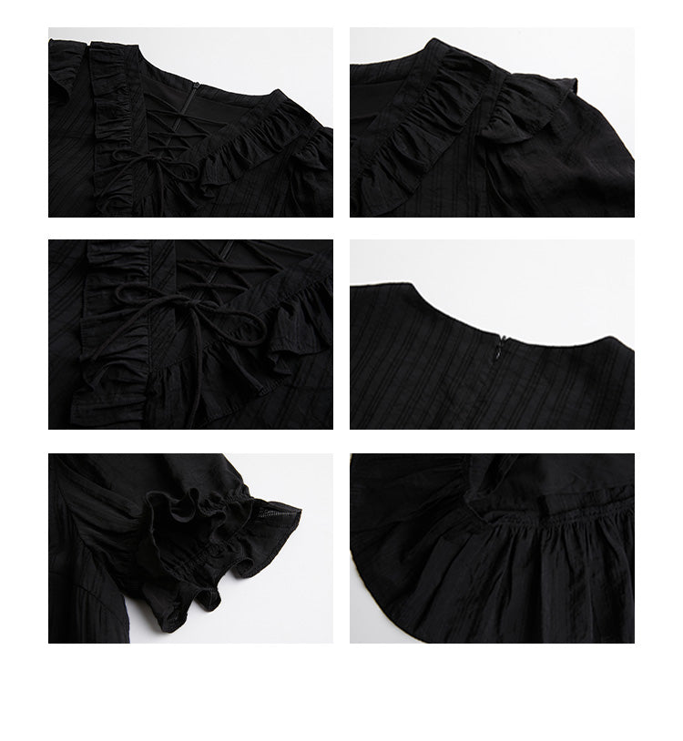 Design Sense Cross-tie Ruffled Little Black Dress