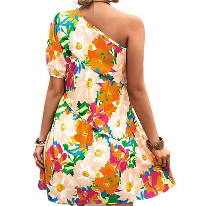 Women's Graceful And Fashionable Casual Shoulder Short Sleeve Printed Dress