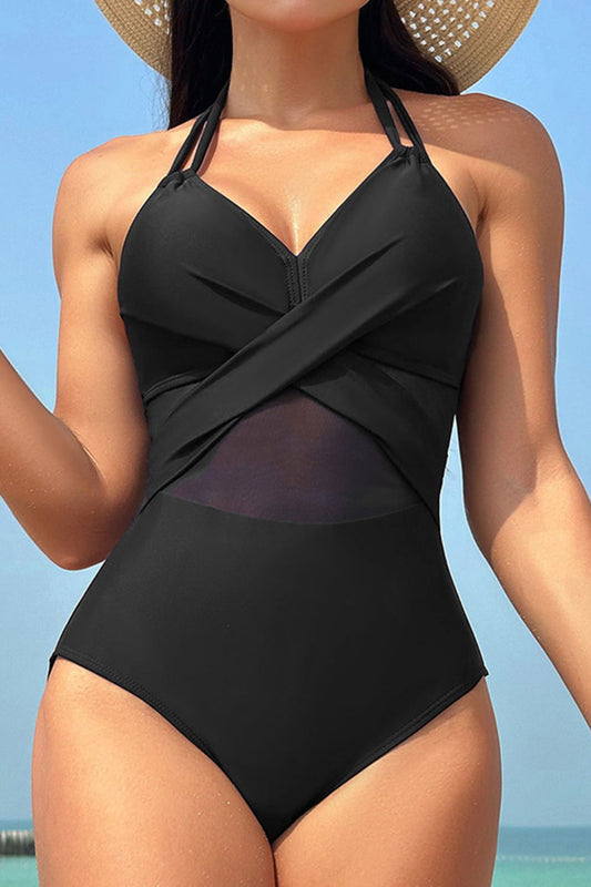 Crisscross Halter Neck One-Piece Swimwear