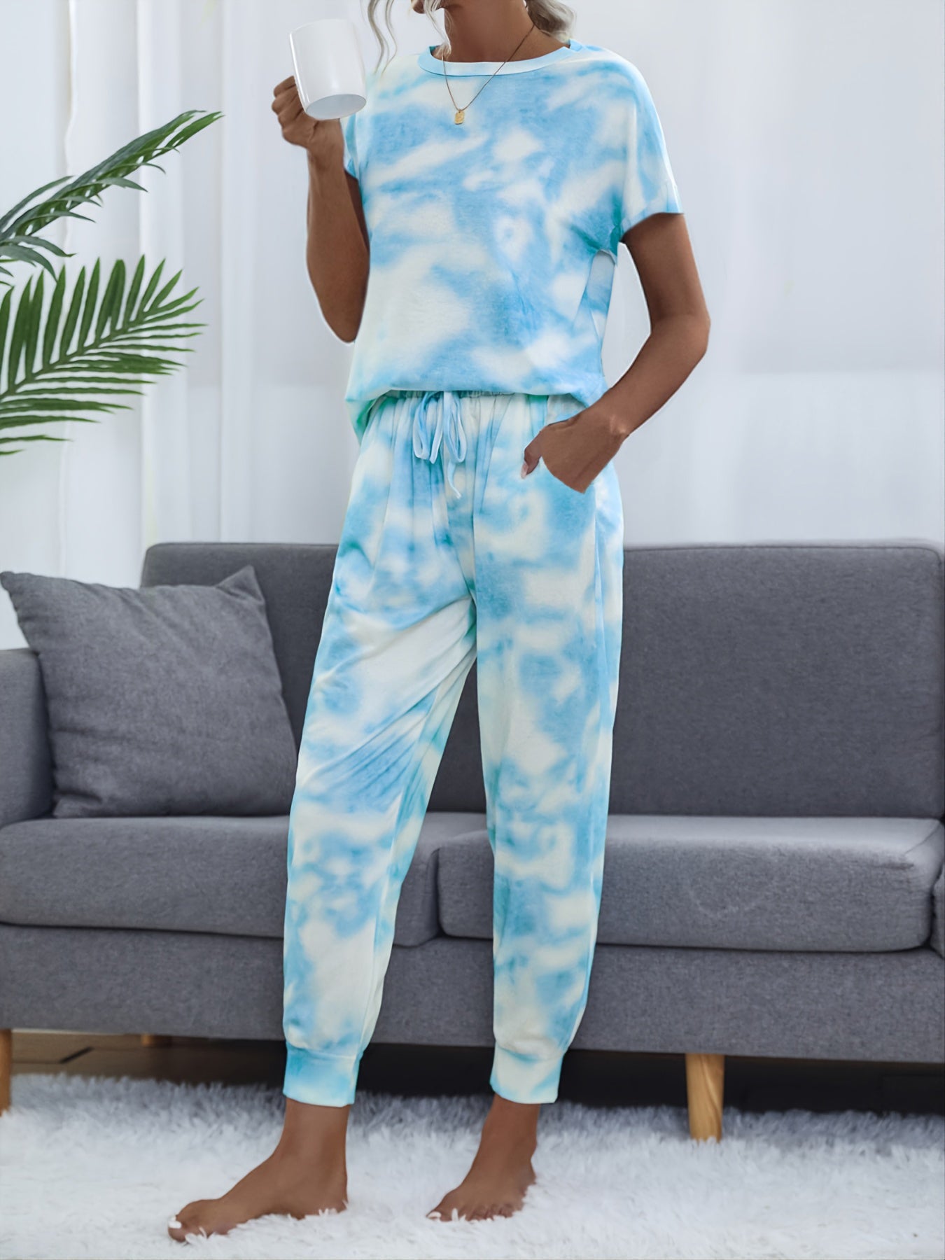 Tie-Dye Short Sleeve Top and Drawstring Pants Set