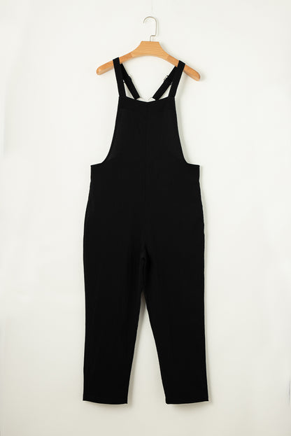 Black Adjustable Buckle Straps Cropped Jumpsuit