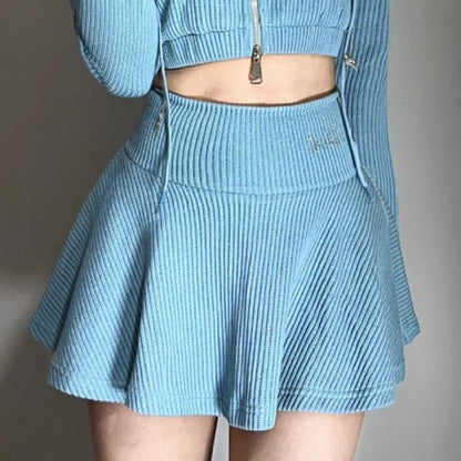 Women's Long-sleeved Short Sweater Two-piece Set