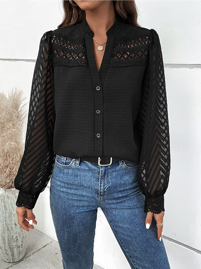 Button Up Notched Long Sleeve Shirt