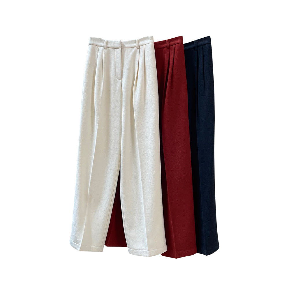 Women's Simple Commute Woolen Straight Wide-leg Pants