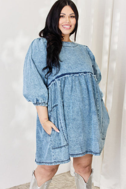 HEYSON Robe babydoll surdimensionnée en denim pleine taille