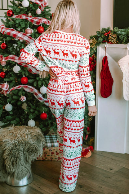 Conjunto de salón de pantalón y jersey con estampado navideño blanco