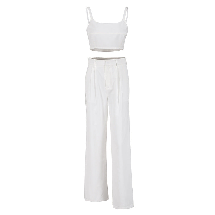 Cotton And Linen Women's Suspender Vest Wide Leg Pants Two-piece Set