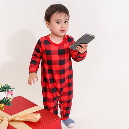 Baby Plaid Round Neck Jumpsuit