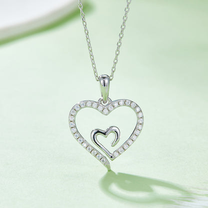 Collar con colgante de corazón de plata de ley 925 de Moissanita