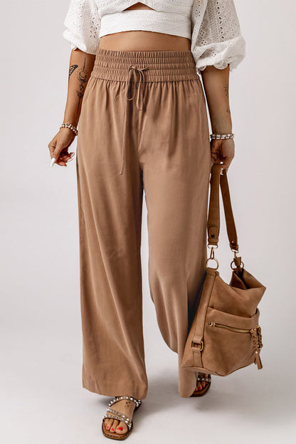 Black Drawstring Elastic Waist Casual Wide Leg Pants