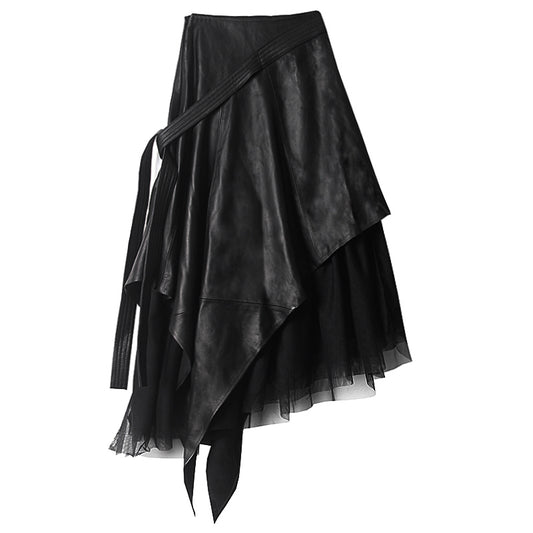 Women's PU mesh high waist skirt