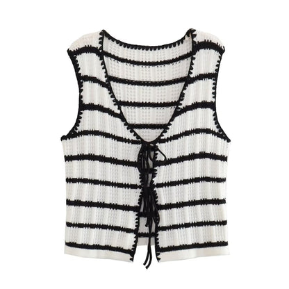 Casual Suit Knitted Lace-up Cardigan Vest Top Casual Trousers Two Pieces Suit Women's Clothing