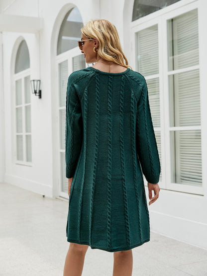 Cable-Knit Long Sleeve Sweater Dress