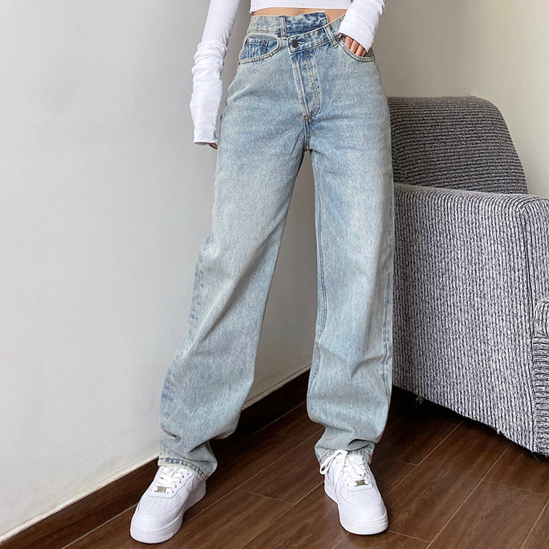 Women's Jeans Loose High Waist Straight-leg Pants