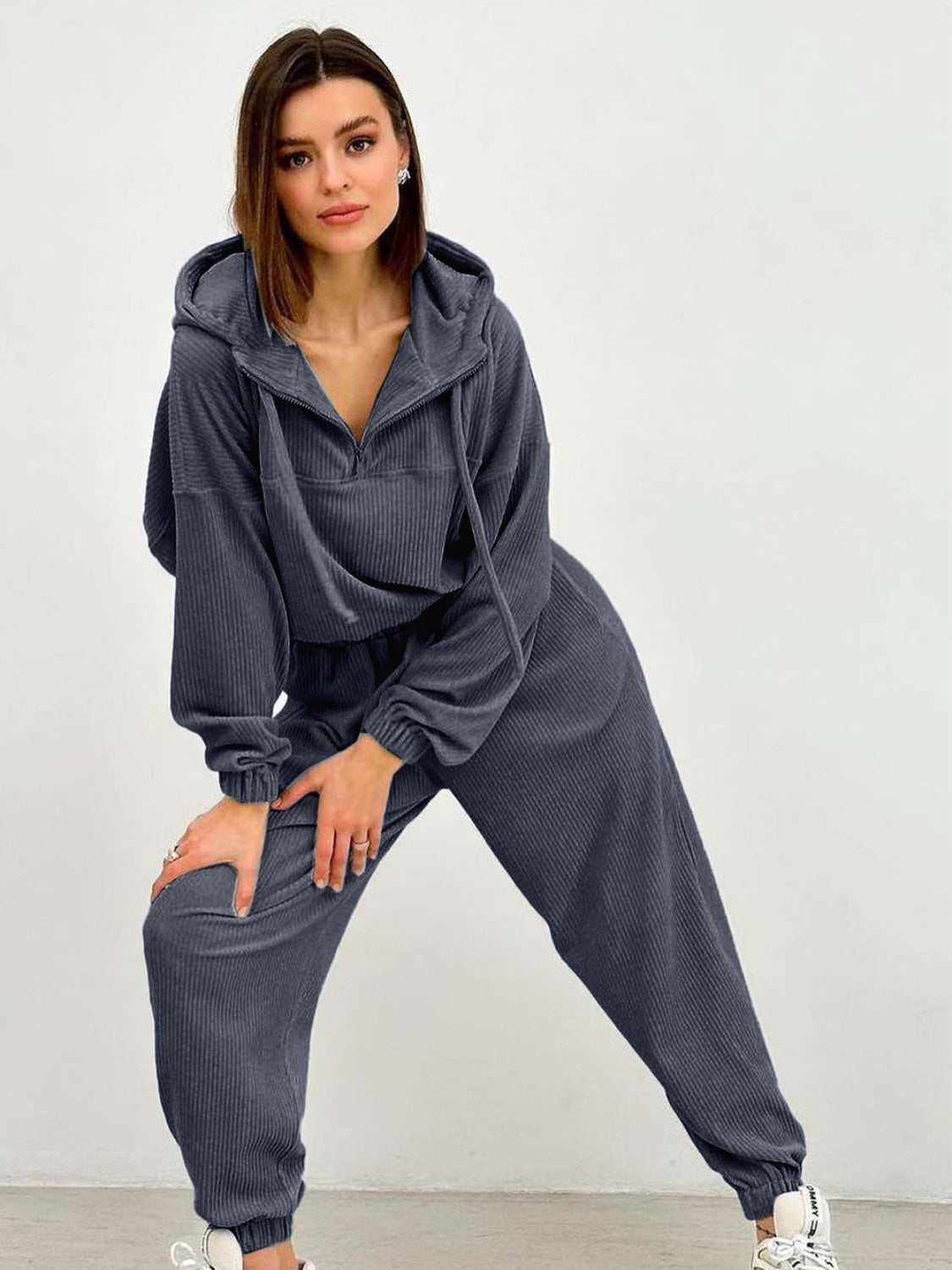 Ensemble sweat à capuche et pantalon à demi-zip avec cordon de serrage