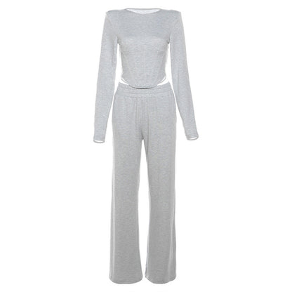 Women's Round Neck Long Sleeve Trousers Casual Suit