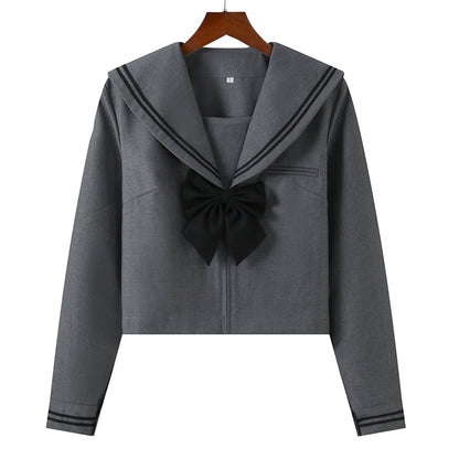 Traje de marinero estilo universitario japonés con cuello gris, falda plisada, traje uniforme JK