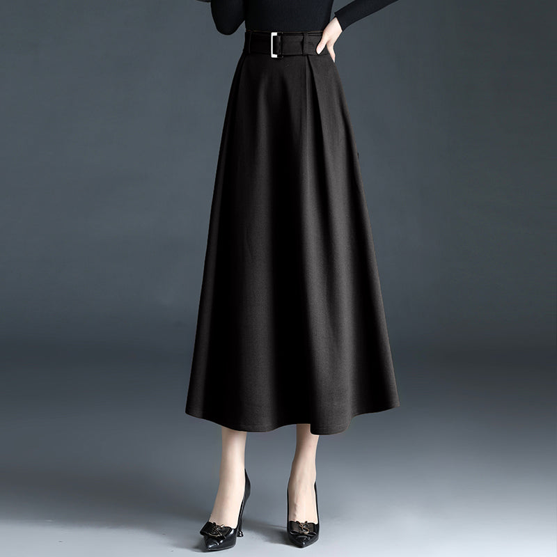 Women's New Loose A-line Pleated Long Skirt In Wool